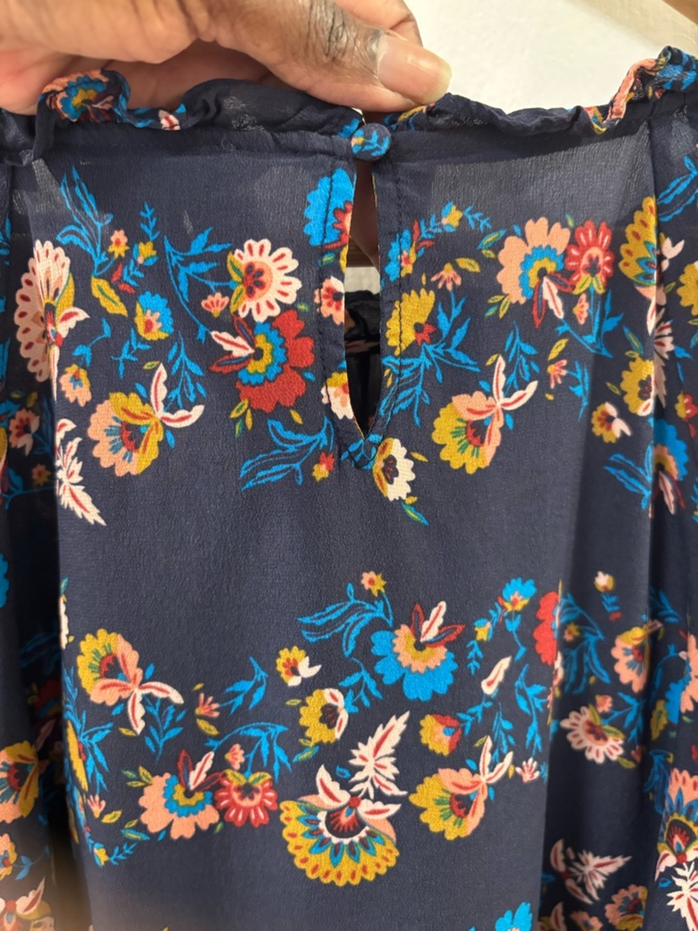 Boden Navy Floral Silk Blouse with Pink and Blue Flowers Blooms size 8 - Picture 5 of 11